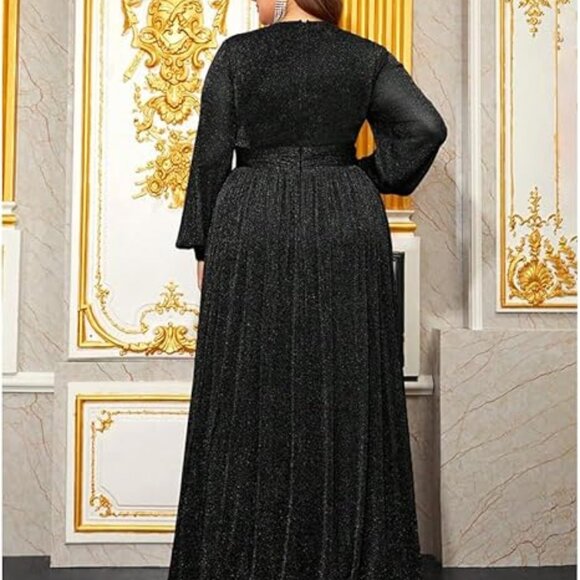 Long Sleeve Deep V-Neck Formal Dress with Slit - Picture 3 of 4